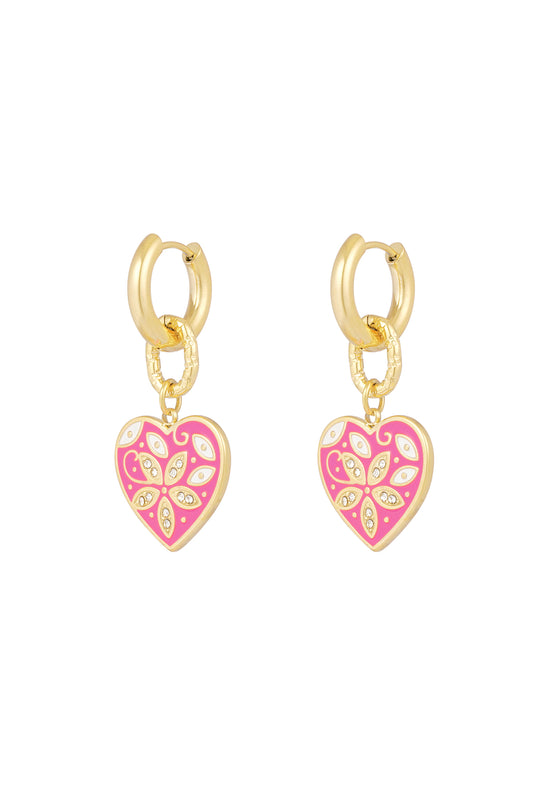 Pink heart oorbellen