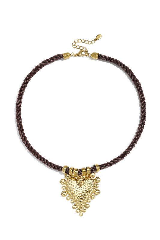 Bruine ketting met chunky hart