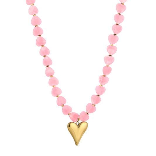 Kralen ketting met hart lichtroze