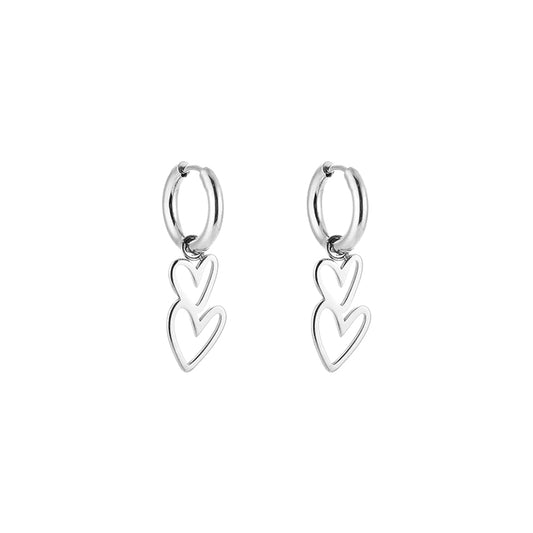 Double hart oorbellen