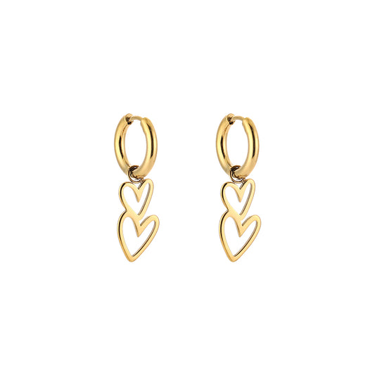 Double hart oorbellen