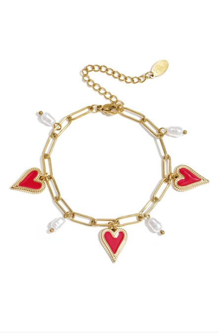 Schakel armband met parels en hart