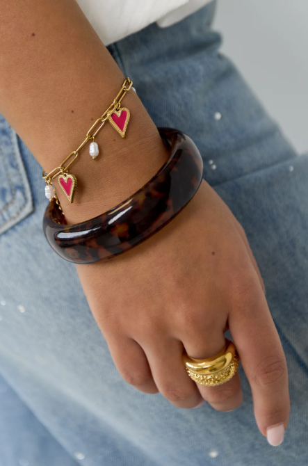 Schakel armband met parels en hart